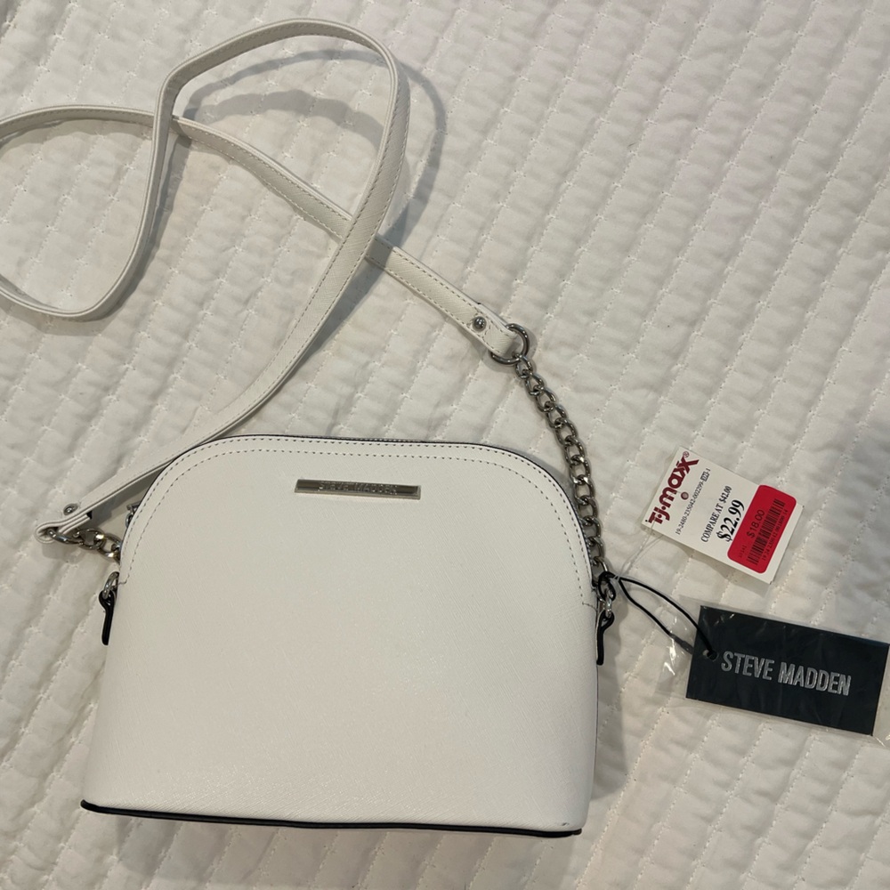Steve Madden White Crossbody Bag with Chain Detail